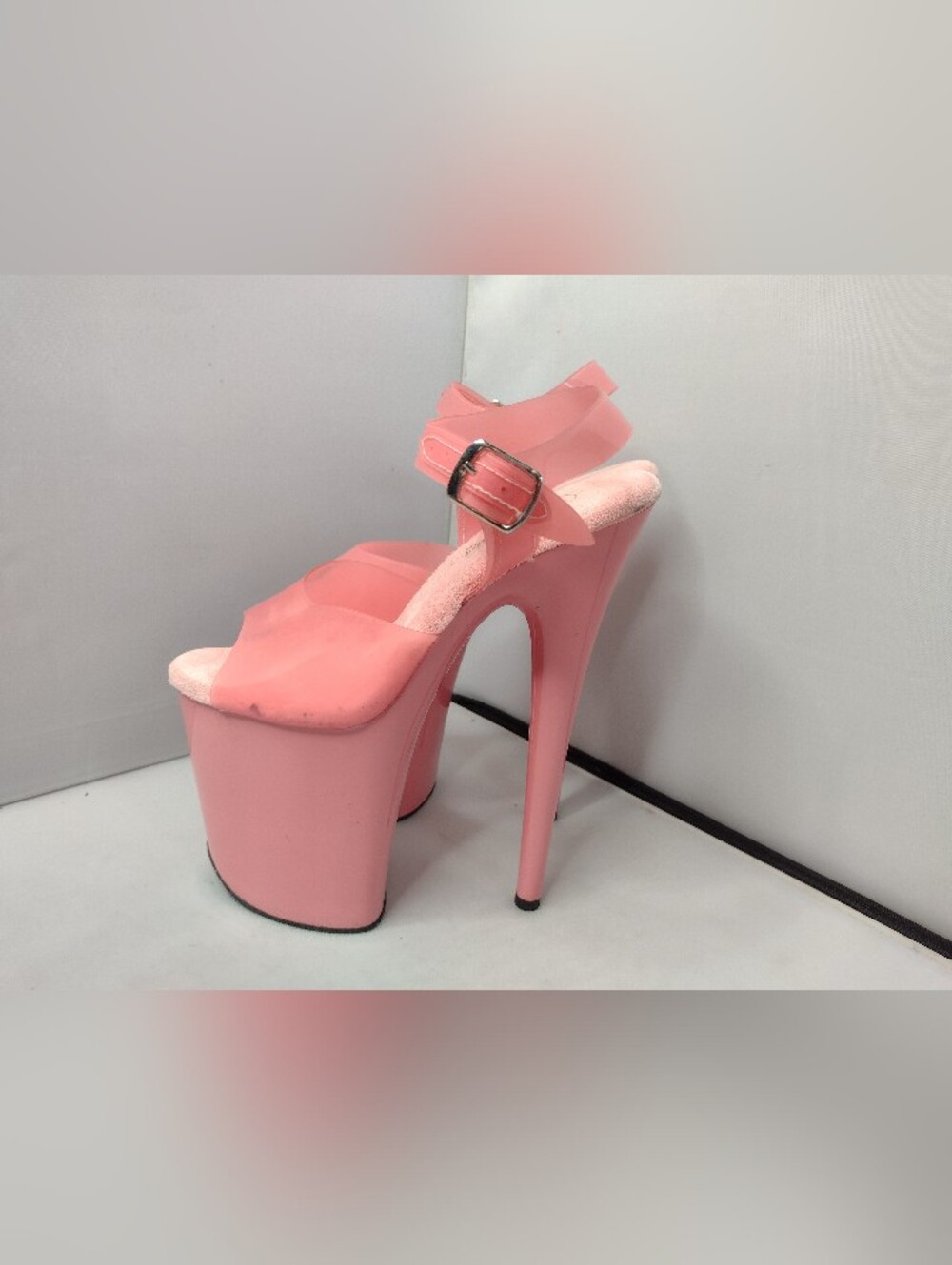 Pleaser Flamingo-808 Size 6 Strap Platform Heels Pink Dancer Sexy Plastic A10